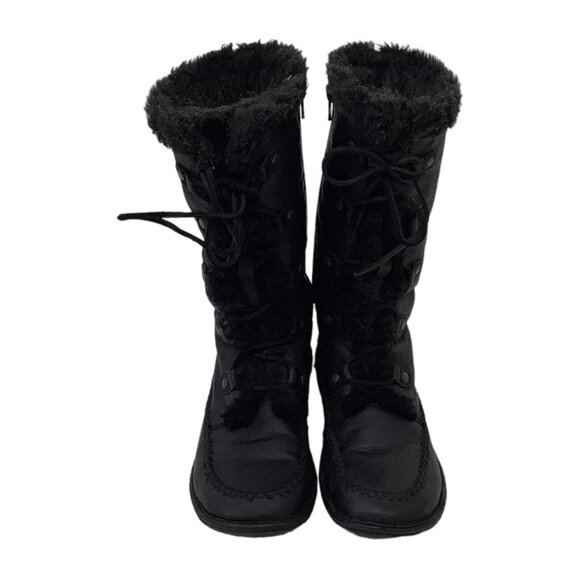 B.O.C Born Size 6.5 EU 37 Black Boots Oiled Leather Lace up Side Zip Fur Lined - Picture 5 of 12